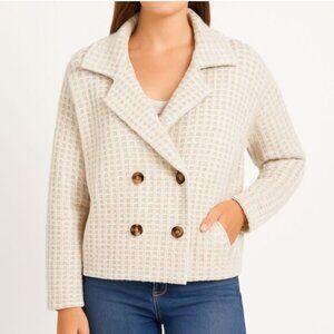 (NWOT) Rachel Zoe Cream and White Double Breasted Cardigan with Pockets (NWOT)